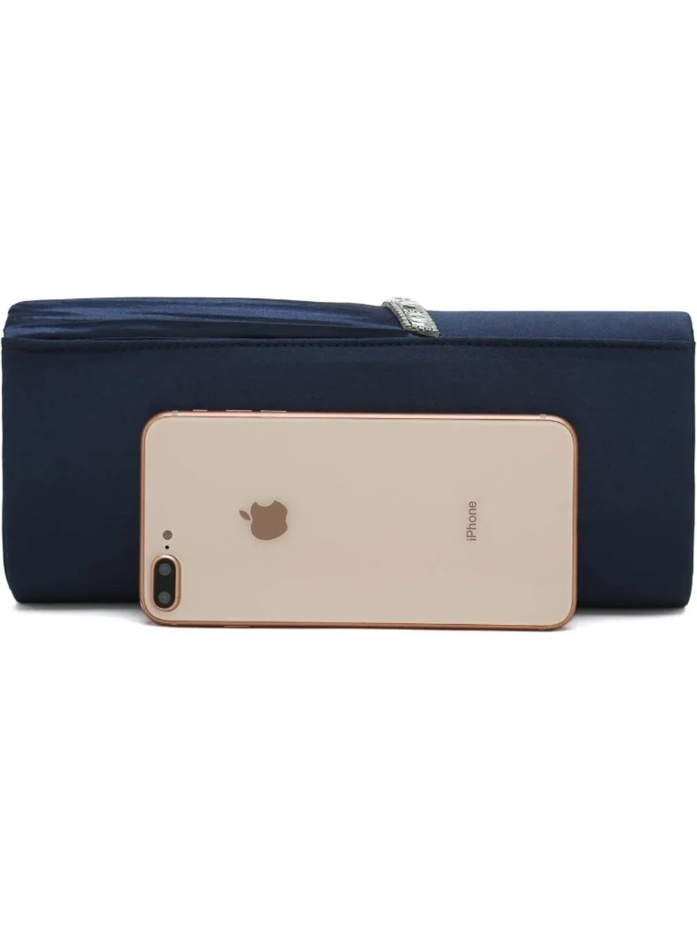 Women's Navy Blue Crystal Embellished Pleated Satin Clutch Purse For Evening Bag